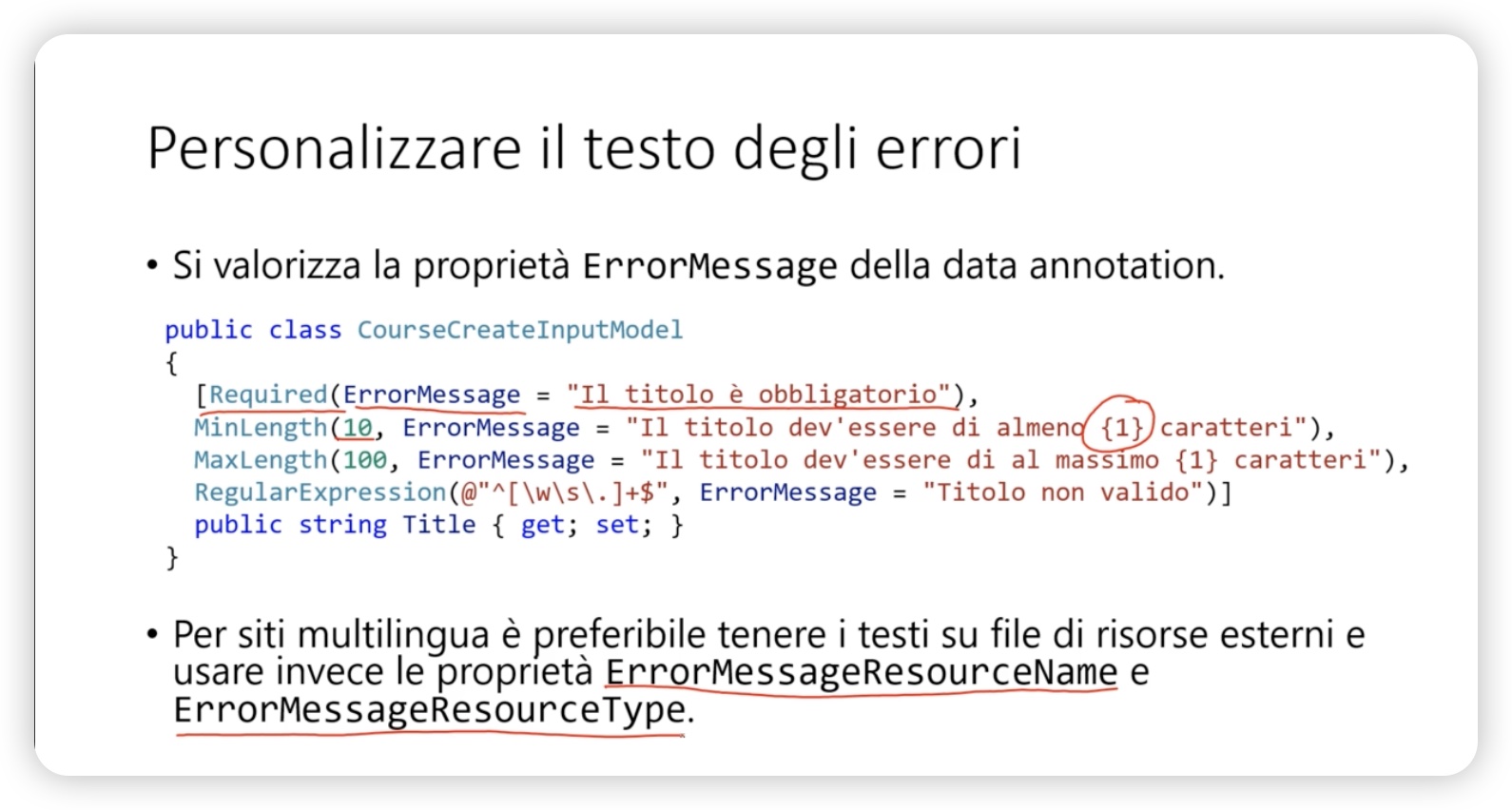 Personalizzare gli errori