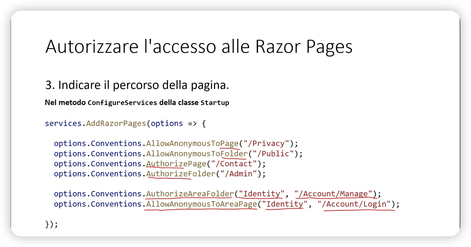 Autorizare l'accesso alle razor page